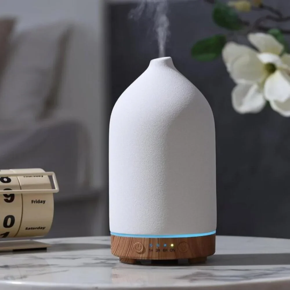 New 200ML Ceramic Essential Oil Diffuser Ultrasonic Aromatherapy Humidifier LED - Picture 1 of 10